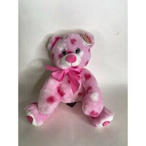 Bearington Sweetheart Pink Bear Plush with Hearts Bow Glitter Eyes Stuffed Toy